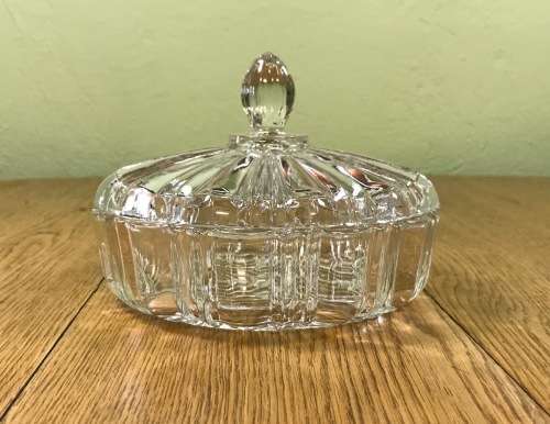 Round Molded Glass Lidded Bowl Trinket Dish Jewelry Holder - Notes included