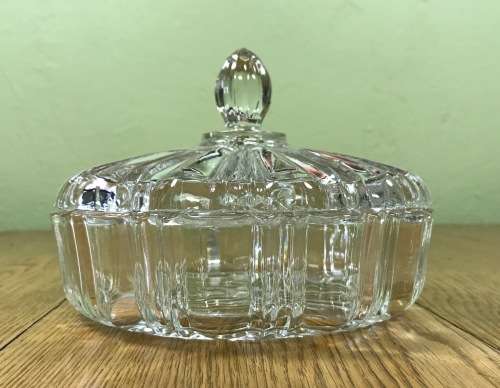 Round Molded Glass Lidded Bowl Trinket Dish Jewelry Holder - Notes included