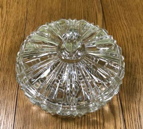 Round Molded Glass Lidded Bowl Trinket Dish Jewelry Holder - Notes included