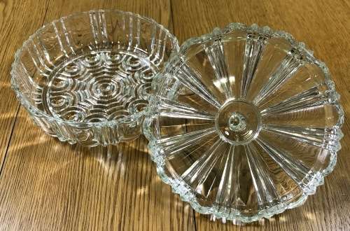 Round Molded Glass Lidded Bowl Trinket Dish Jewelry Holder - Notes included