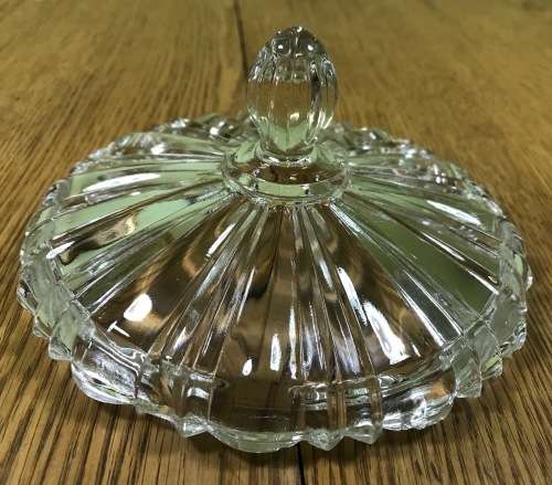 Round Molded Glass Lidded Bowl Trinket Dish Jewelry Holder - Notes included