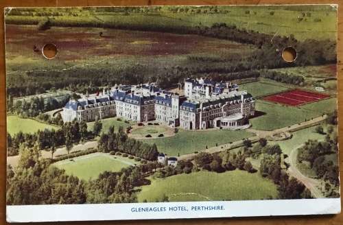 POST CARDS x 2 POSTCARDS GLENEAGLES and CROSS KEYS HOTELS ENGLAND PERTHSHIRE VINTAGE CARS