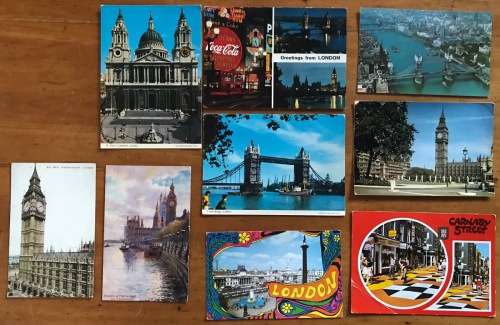 POST CARDS x 9 POSTCARDS ENGLAND LONDON TOWER BRIDGE ST PAULS CATHEDRAL BIG BEN CARNABY STREET