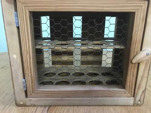 FARMYARD EGG HOUSE / HOLDER for 20 EGGS HAND PAINTED CHICKENS ON EACH SIDE and SUNRISE FRONT PANEL