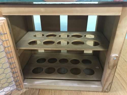 FARMYARD EGG HOUSE / HOLDER for 20 EGGS HAND PAINTED CHICKENS ON EACH SIDE and SUNRISE FRONT PANEL