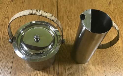 STAINLESS STEEL WATER JUG and ICE BUCKET WITH LID  CANE WRAPPED HANDLES - Bar Accessories!