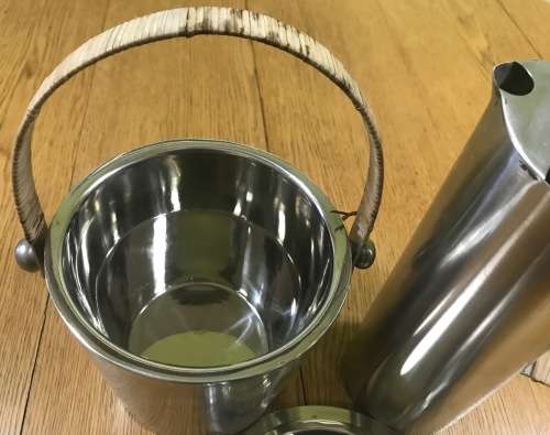 STAINLESS STEEL WATER JUG and ICE BUCKET WITH LID  CANE WRAPPED HANDLES - Bar Accessories!