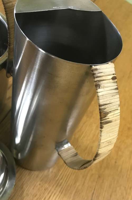 STAINLESS STEEL WATER JUG and ICE BUCKET WITH LID  CANE WRAPPED HANDLES - Bar Accessories!