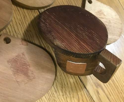 5 COASTERS in a HOLDER - CORK and WOOD - COASTER MOULDING -BAR ACCESSORIES!!!