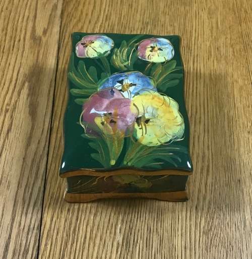 BALBOA ITALY GREEN GILT MULTICOLOUR TRINKET JEWELLRY BOX FLORAL DECORATION - Please read notes..