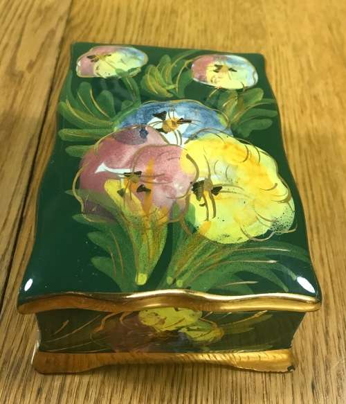 BALBOA ITALY GREEN GILT MULTICOLOUR TRINKET JEWELLRY BOX FLORAL DECORATION - Please read notes..
