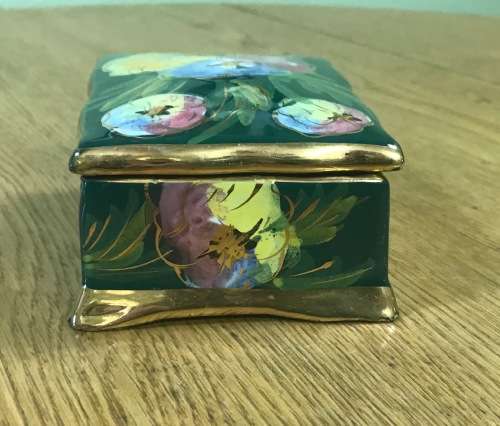 BALBOA ITALY GREEN GILT MULTICOLOUR TRINKET JEWELLRY BOX FLORAL DECORATION - Please read notes..