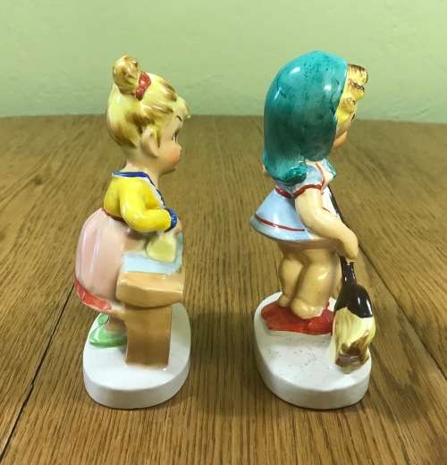 FIGURINES YOUNG GIRLS SWEEPING and IRONING - ORNAMENTS - CERAMIC - REALLY CUTE AND PRETTY!!!!!