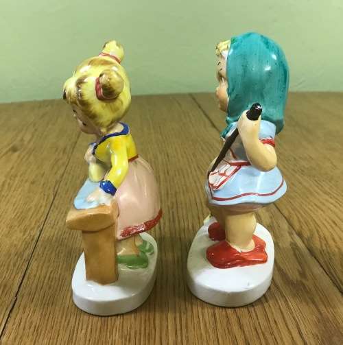 FIGURINES YOUNG GIRLS SWEEPING and IRONING - ORNAMENTS - CERAMIC - REALLY CUTE AND PRETTY!!!!!