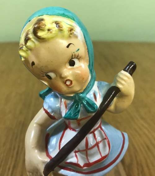 FIGURINES YOUNG GIRLS SWEEPING and IRONING - ORNAMENTS - CERAMIC - REALLY CUTE AND PRETTY!!!!!