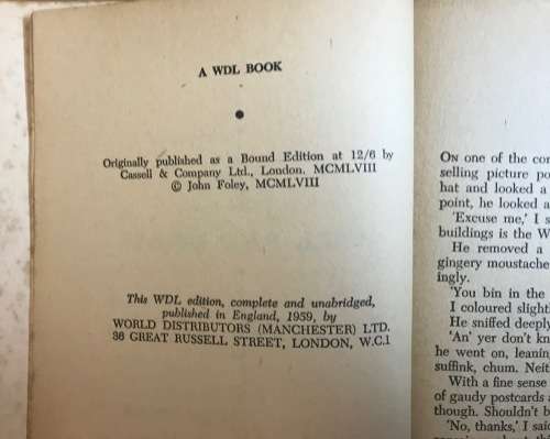 BULL and BRASS JOHN FOLEY WDL BOOKS 1959 GREAT BRITAIN Uproarious Novel of Army Life War Office