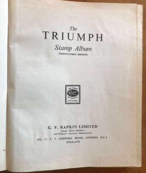 TRIUMPH STAMP ALBUM 21st EDITION G.F. RAPKIN LTD PEERLESS SERIES
