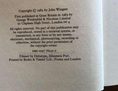WILLIAM THE CONQUEROR JOHN WINGATE 1983 1st Edition Weidenfeld BOOK
