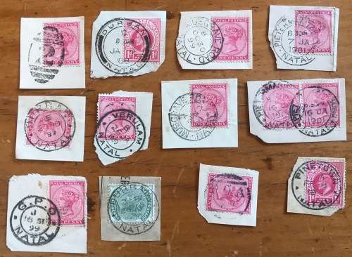 NATAL POSTMARKS x 12 1897 - 1910 DURBAN MUSGRAVE ROAD G.P.O. VERULAM PMB PINETOWN POA 73?