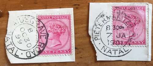 NATAL POSTMARKS x 12 1897 - 1910 DURBAN MUSGRAVE ROAD G.P.O. VERULAM PMB PINETOWN POA 73?