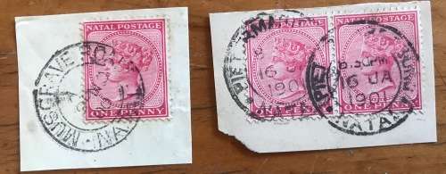NATAL POSTMARKS x 12 1897 - 1910 DURBAN MUSGRAVE ROAD G.P.O. VERULAM PMB PINETOWN POA 73?