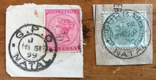 NATAL POSTMARKS x 12 1897 - 1910 DURBAN MUSGRAVE ROAD G.P.O. VERULAM PMB PINETOWN POA 73?