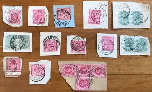 NATAL POSTMARKS x 12 1899 - 1906 BERGVILLE DUNDEE ESTCOURT LADYSMITH MOOI RIVER ROSETTA UMZINTO