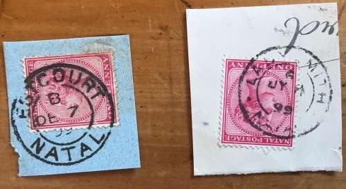 NATAL POSTMARKS x 12 1899 - 1906 BERGVILLE DUNDEE ESTCOURT LADYSMITH MOOI RIVER ROSETTA UMZINTO