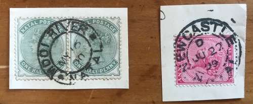 NATAL POSTMARKS x 12 1899 - 1906 BERGVILLE DUNDEE ESTCOURT LADYSMITH MOOI RIVER ROSETTA UMZINTO