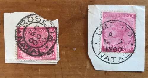 NATAL POSTMARKS x 12 1899 - 1906 BERGVILLE DUNDEE ESTCOURT LADYSMITH MOOI RIVER ROSETTA UMZINTO