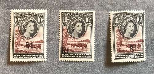 BECHUANALAND 1961 DEFINITIVE Currency Change 10 Shilling OVPT R1 SACC 163 163a 163b Type I and II MM
