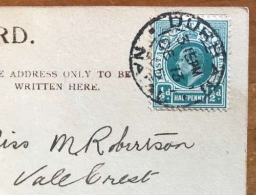 POSTCARD POST CARD POSKAART MISS ZENA DARE ENGLSI ACTRESS DURBAN to MAYVILLE 1905 NATAL