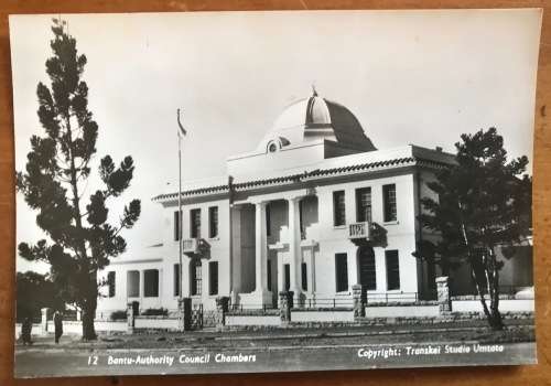 POSTCARD POST CARD POSKAART BANTU AUTHORITY COUNCIL CHAMBERS TRANSKEI STUDIO UMTATA B and W