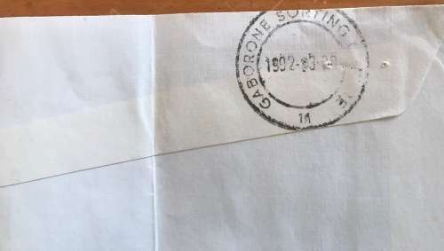 BOTSWANA GABERONE 1990 and FRANCISTOWN 1992 REGISTERED MAIL LETTERS x 2 Rhino Caracal Gemsbok