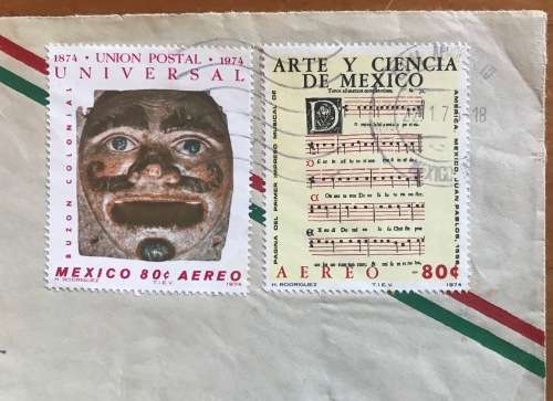 MEXICO to CANADA AIRMAIL LETTER 1975 MUSIC BUZON COLONIAL JUAN PABLOS