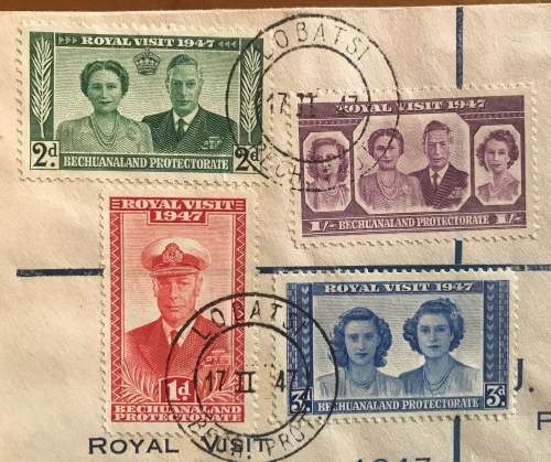 BECHUANALAND PROTECTORATE ROYAL VISIT FDC 1947 LOBATSI CDS REGISTERED MAIL from JHB, TRANSVAAL