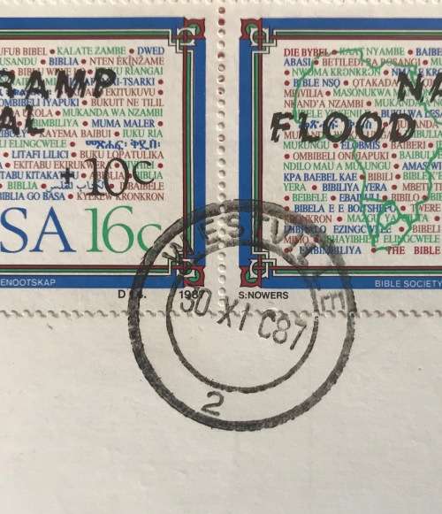 NATAL FLOOD DISASTER 1987 VLOEDRAMP CARD Westville Durban CDS 30.11.87 (Correct date 1.12.87)!!