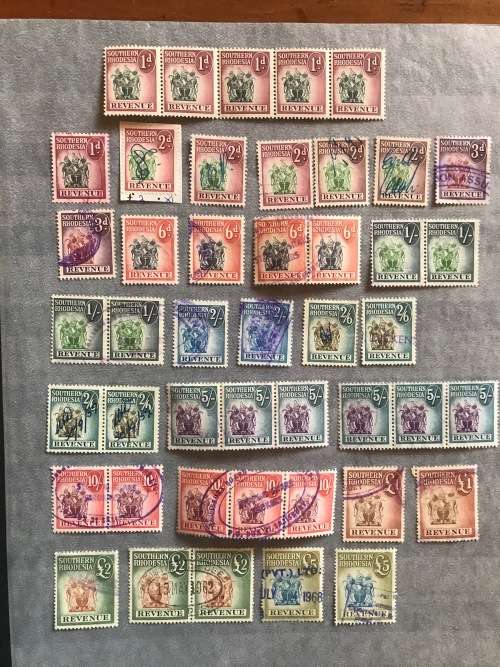 SOUTHERN RHODESIA REVENUE STAMPS 1d - £5 x 46 items COAT of ARMS ISSUES