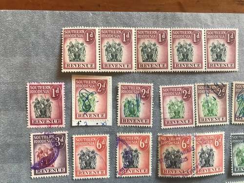 SOUTHERN RHODESIA REVENUE STAMPS 1d - £5 x 46 items COAT of ARMS ISSUES