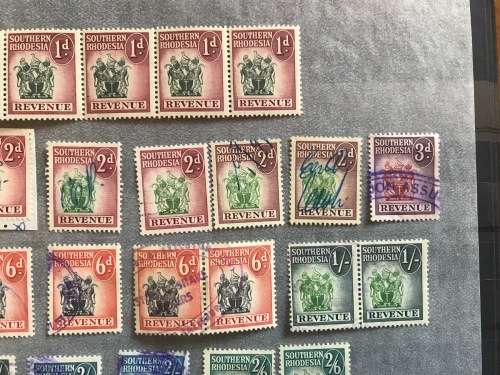 SOUTHERN RHODESIA REVENUE STAMPS 1d - £5 x 46 items COAT of ARMS ISSUES