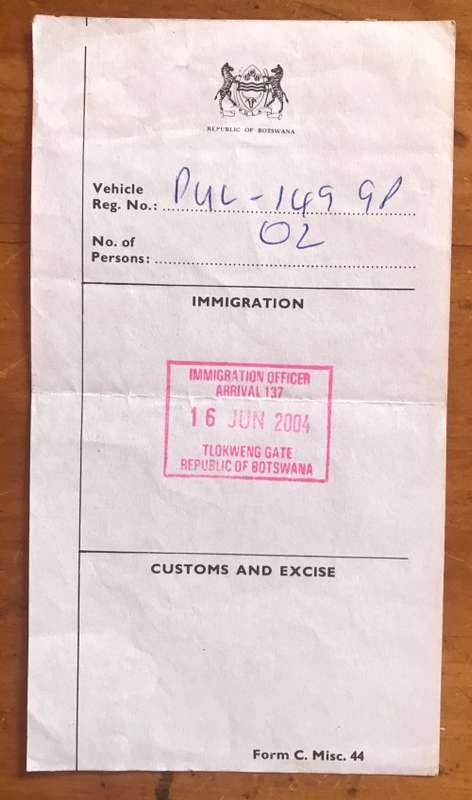 BOTSWANA BORDER IMMIGRATION OFFICER CACHET 2004 ARRIVAL CUSTOMS and EXISE