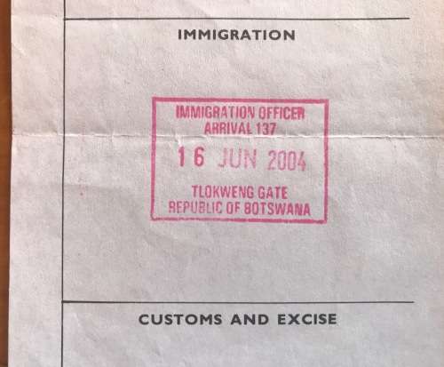 BOTSWANA BORDER IMMIGRATION OFFICER CACHET 2004 ARRIVAL CUSTOMS and EXISE