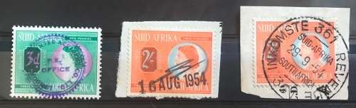 REVENUE STAMPS selection of 3 pcs QEII UNION of SOUTH AFRICA Queen Elizabeth II - 3d + 2/- x 2.