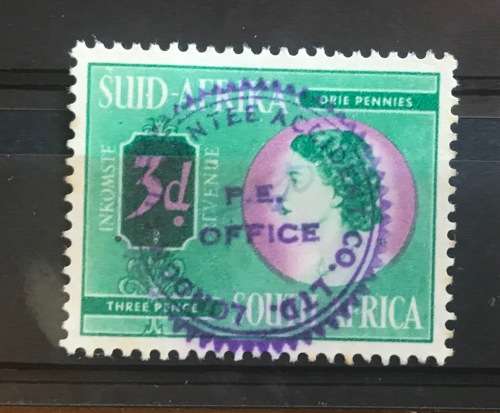 REVENUE STAMPS selection of 3 pcs QEII UNION of SOUTH AFRICA Queen Elizabeth II - 3d + 2/- x 2.