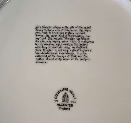 GOODLIFFE NEALE ALCESTER ENGLAND PLATE FINE CHINA `YORK MINSTER`
