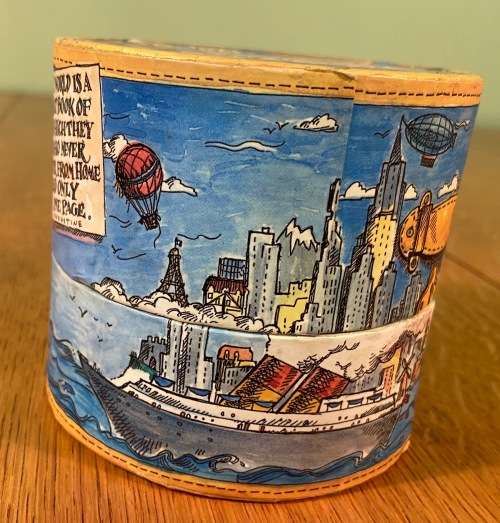 TRAVELLER`S WORLD GLOBE IN A BOX 1st CLASS TRAVEL CONTAINER 2 parts NO GLOBE INSIDE