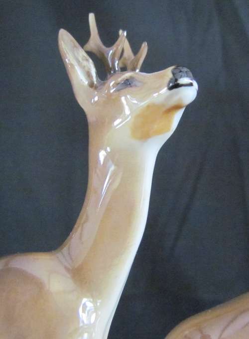 HUTSCHENREUTHER ELK DEER & FAWN KARL TUTTER GERMANY HAND-GLAZED c1930 PORCELAIN FIGURINE STUNNING!