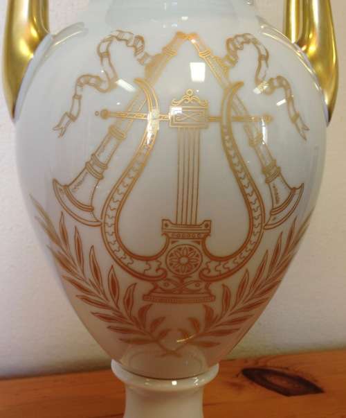 VASE URN HUTSCHENREUTHER GERMANY AMPHORA LARGE 395mm high GILT HANDLES HARP FLUTE MUSIC