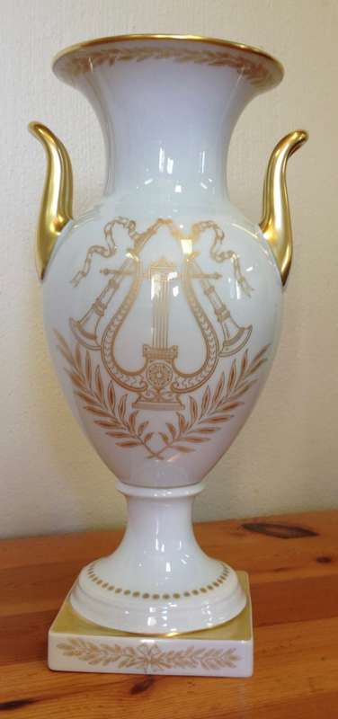 VASE URN HUTSCHENREUTHER GERMANY AMPHORA LARGE 395mm high GILT HANDLES HARP FLUTE MUSIC