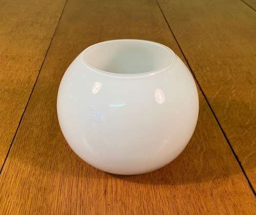 WHITE GLASS  SMALL ROUND BOWL - VASE - HANDMADE - IMPORTED.